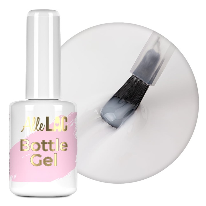 Gel de unghii Bottle Gel Milky Elegance 15g, consistenta medie, auto-nivelant, aplicare precisa