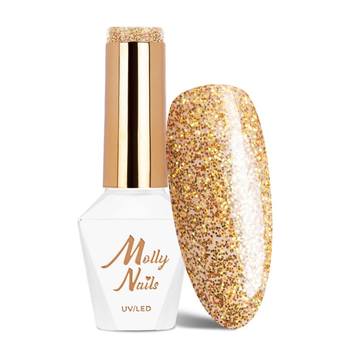 Molly Nails Sensual Aurelie 8g hibrid körömlakk No. 208, arany és csillámos árnyalatok, könnyen felvihető