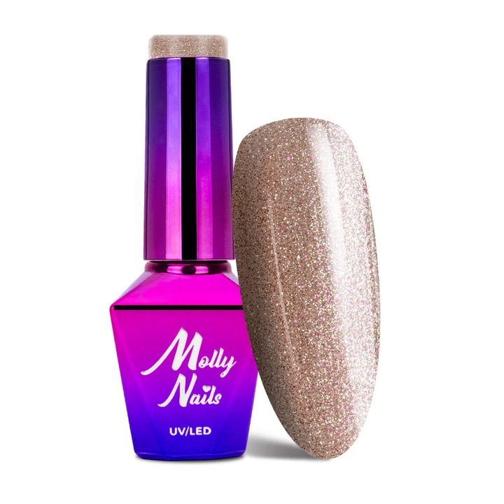 Oja hibrida Molly Nails Wedding Dream & Champagne Moscato Fizz 8g Nr 385, 9 culori, stralucire, usor de aplicat, auriu