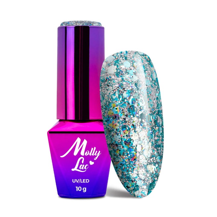 Oja hibrida cu glitter Molly Lac Born To Glow 575 Mesmerise, albastru, 10 g