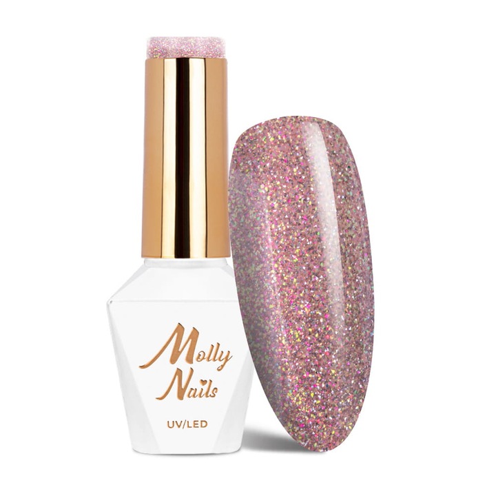 Oja hibrida Molly Nails Shocking Shine Sinner 8g Nr 687, efect stralucitor, usor de aplicat, culoare transparenta