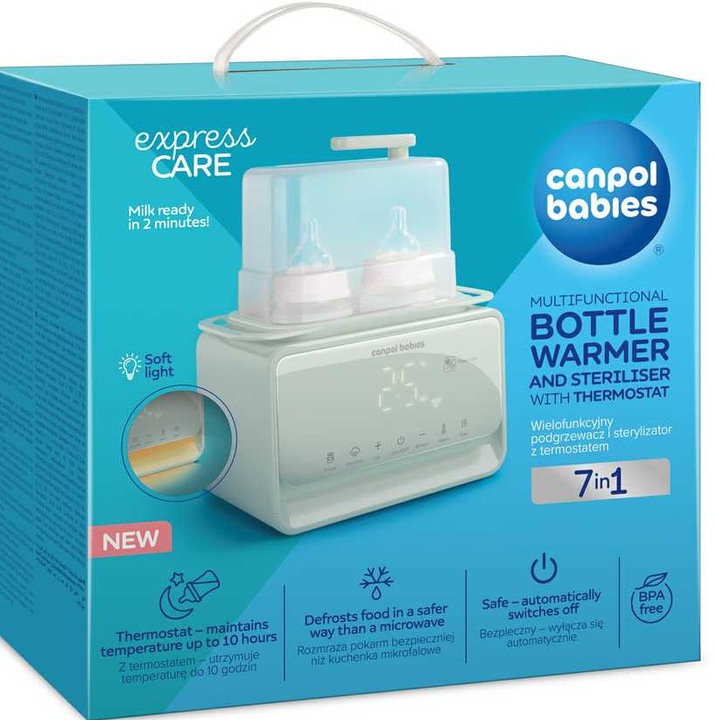 Canpol 7 az 1-ben cumisüveg melegítő és sterilizáló, termosztáttal és lámpával, 12/218