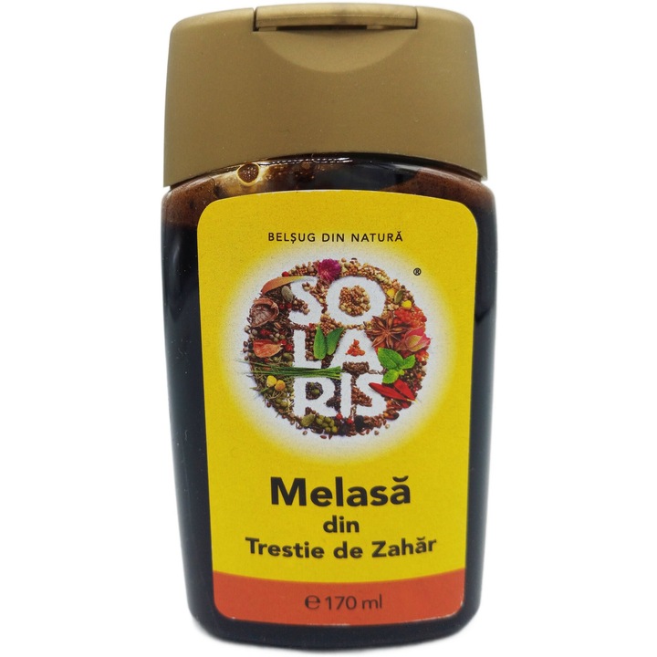 Melasa lichida nerafinata din trestie, fara aditivi sau conservanti, 100%natural, flacon dozator, 170ml, Solaris Plant