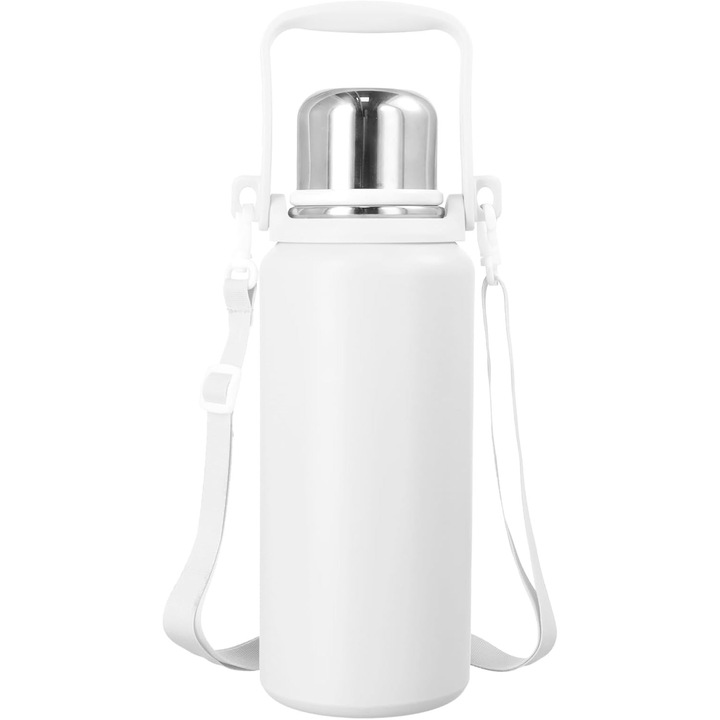 Termos Daelesr din inox, 1,2 L, etans, portabil, alb