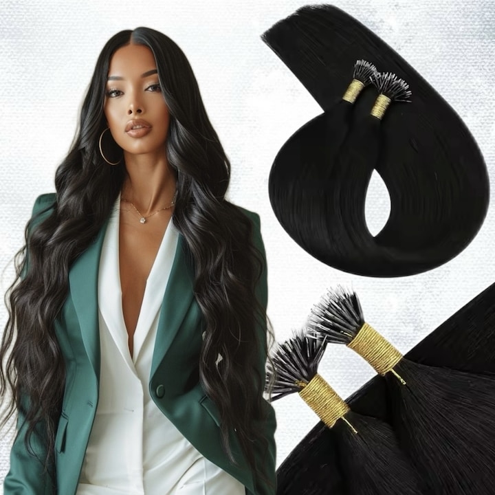 Extensii de par natural Nanoring Negru Natural, 50 buc