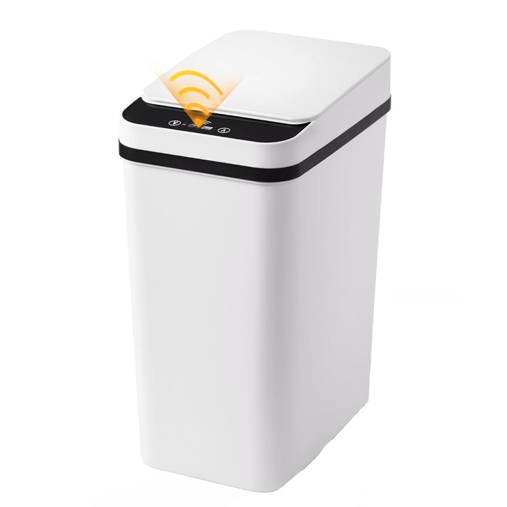 Cos de gunoi cu senzor automat, Axroad Mall, Cosuri de gunoi autoportante cu capac, 12L, Anti-miros, Deschidere/inchidere silentioasa a capacului, Rezistent la apa IPX5, Design modern si Igienic, Plastic, 23.5*15.8*32cm, Alb