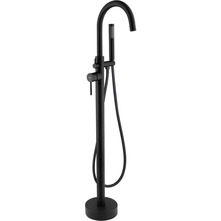 Baterie Cada Freestanding Rea Lungo Negru Mat, Alama, Montaj pe podea, 110.5 cm inaltime