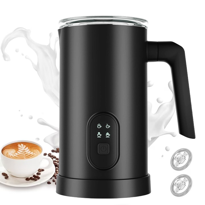 Aparat Spuma de Lapte 4 in 1, wacorresi, Functie de Incalzire Lapte, Capacitate 350ml, Inox, Negru