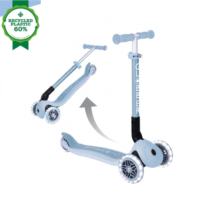 Trotinetă Globber Junior ECO pliabilă, ghidon reglabil, roți cu LED, albastru, 2-6+ ani