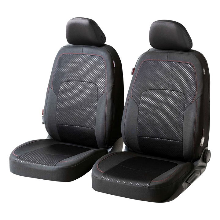 Huse auto scaune fata Walser ZIPP IT Premium Logan, set 2 bucati, compatibile cu airbag lateral, negru, 70x50cm, 50x52cm