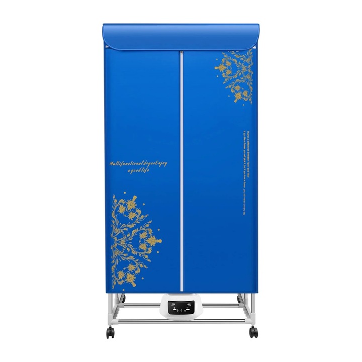 Ruhaszárító, összecsukható, hordozható, 1500 W, távirányítóval, alacsony zajszintű, kék