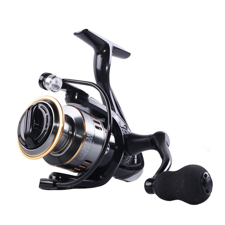 Horgászorsó, Axroad Mall, HE3000, Fém dob, Rozsdamentes acél csapágyak, 5.2:1 áttétel, EVA markolat, 10 kg statikus fékerő, Kopásálló, Ötvözet, 12*11.5*7.5cm, Fekete arany