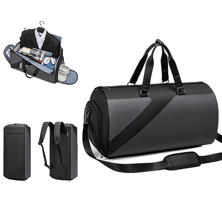 Utazótáska gyűrődésmentes ruharekesz, XGETOP® 3in1, cipőrekesz, vízálló, bőröndre rögzíthető, 50 x 30 x 28 cm, fekete
