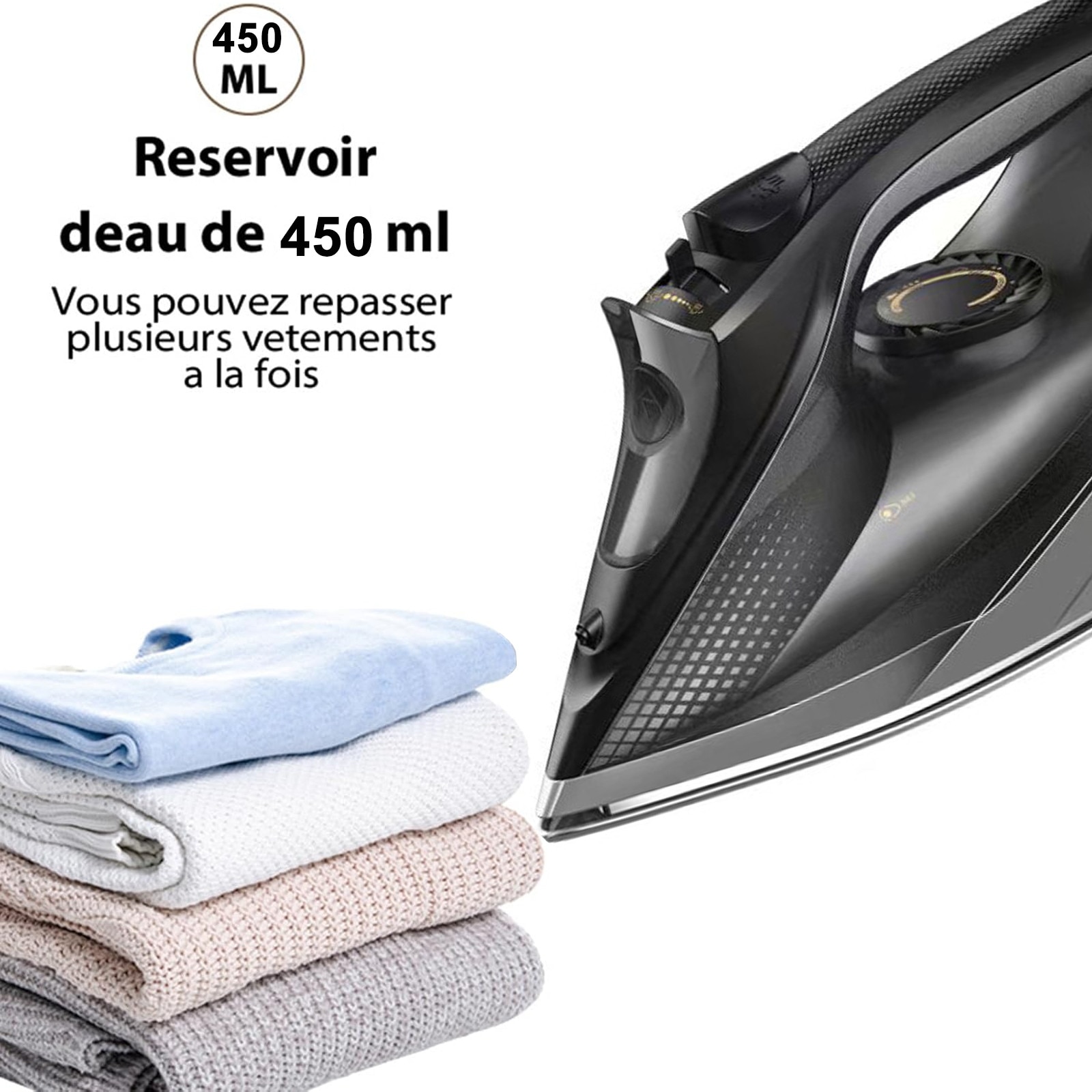 Aparat de Calcat Vertical Portabil cu Abur, SINBINTA, 2200W, Rezervor aparat 450ml, 5 moduri de calcare, Talpa ceramica auto-clean, Debit abur 75 g/min, Maner ergonomic, Functie de calcare umeda si uscata, Metal, 305x125x146mm, Negru