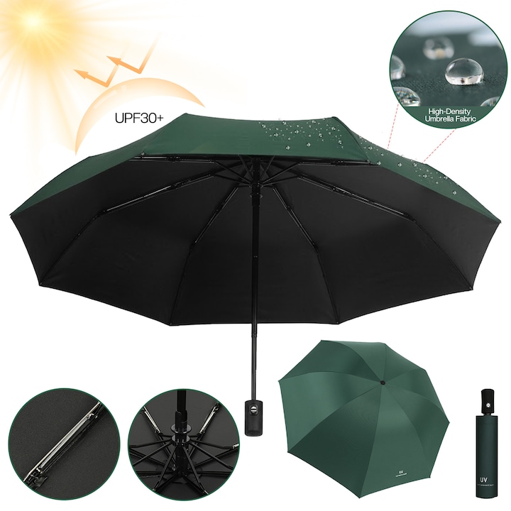 Umbrela pliabila portabila, Umbrela pliabila de calatorie, Pentru Femei si Barbati, Deschidere si Inchidere Automata, material impermeabil, Protectie ploaie si vant Uscare rapida, protectie UV, diametru 100cm