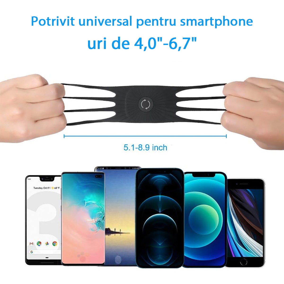 DUAIU Husa de Telefon cu Banda de Brat Pentru Alergare, Fitness, Mers pe Jos, Yoga, Rotativa la 360°, Suport de Telefon cu Banda de Brat Pentru Jogging, Compatibila cu Telefoane de 4"-6 "7", Negru