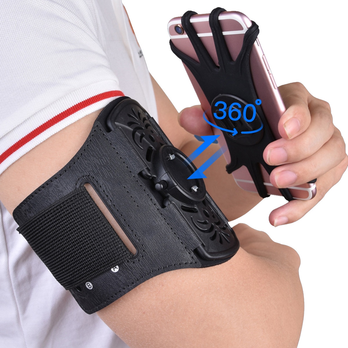 DUAIU Husa de Telefon cu Banda de Brat Pentru Alergare, Fitness, Mers pe Jos, Yoga, Rotativa la 360°, Suport de Telefon cu Banda de Brat Pentru Jogging, Compatibila cu Telefoane de 4"-6 "7", Negru