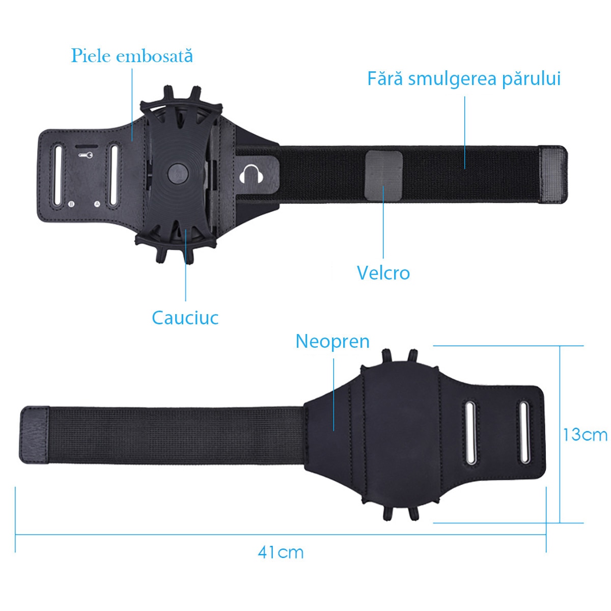 DUAIU Husa de Telefon cu Banda de Brat Pentru Alergare, Fitness, Mers pe Jos, Yoga, Rotativa la 360°, Suport de Telefon cu Banda de Brat Pentru Jogging, Compatibila cu Telefoane de 4"-6 "7", Negru
