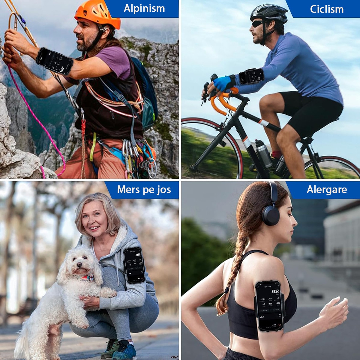 DUAIU Husa de Telefon cu Banda de Brat Pentru Alergare, Fitness, Mers pe Jos, Yoga, Rotativa la 360°, Suport de Telefon cu Banda de Brat Pentru Jogging, Compatibila cu Telefoane de 4"-6 "7", Negru