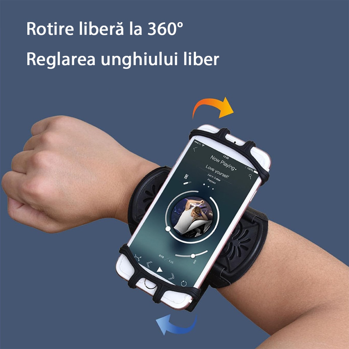 DUAIU Husa de Telefon cu Banda de Brat Pentru Alergare, Fitness, Mers pe Jos, Yoga, Rotativa la 360°, Suport de Telefon cu Banda de Brat Pentru Jogging, Compatibila cu Telefoane de 4"-6 "7", Negru