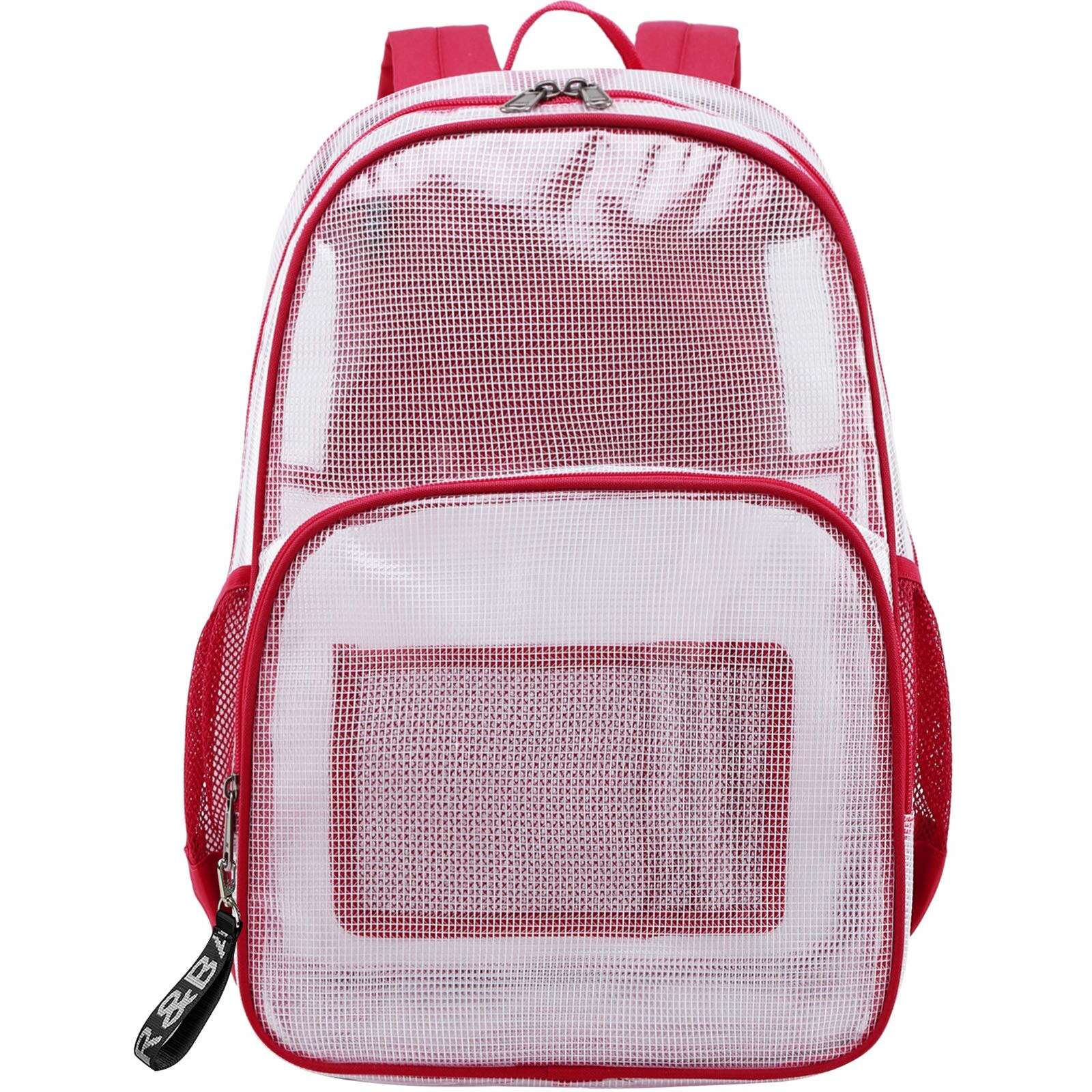 Rucsac scolar rezistent, semi transparent, rosu, 30x16x46 cm