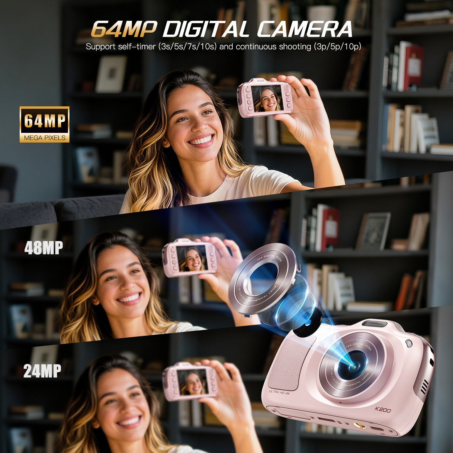 Aparat foto Digital NBD®, 4K, 64MP, Camera foto compacta de calatorie ...