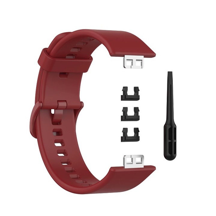 Curea ceas, pentru Huawei Watch Fit (TIA-B09/TIA-B19)/Fit new/FIT Special Edition(B39), latime 22.7mm, din silicon, cu instrumente, Rosu vin