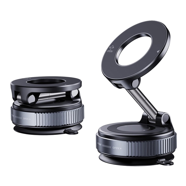 Suport Magnetic Pentru Telefon cu Ventuza DUAIU, Pliabil si Retractabil, cu Ventuza Hands-Free, Pentru Masina/Sala de Sport/Oglinda/Suprafata Neteda, Compatibil Toate Smartphone-Urile, Negru