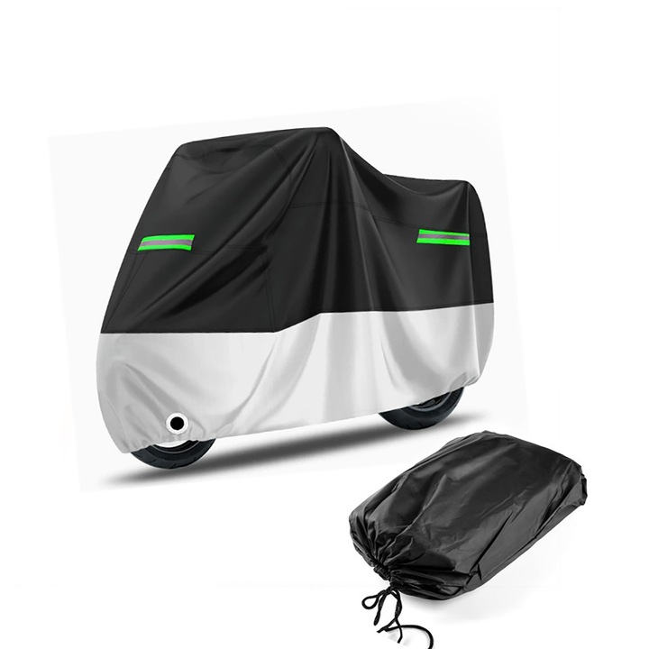 Husa Motociclete DUAIU, 245×105×125CM, XXL, Universala Pentru Toate Anotimpurile, Rezistenta la Apa, la Soare, la Praf, cu Orificiu de Blocare si Geanta de Depozitare, Design Banda Reflectorizanta, Ingrosata, Negru