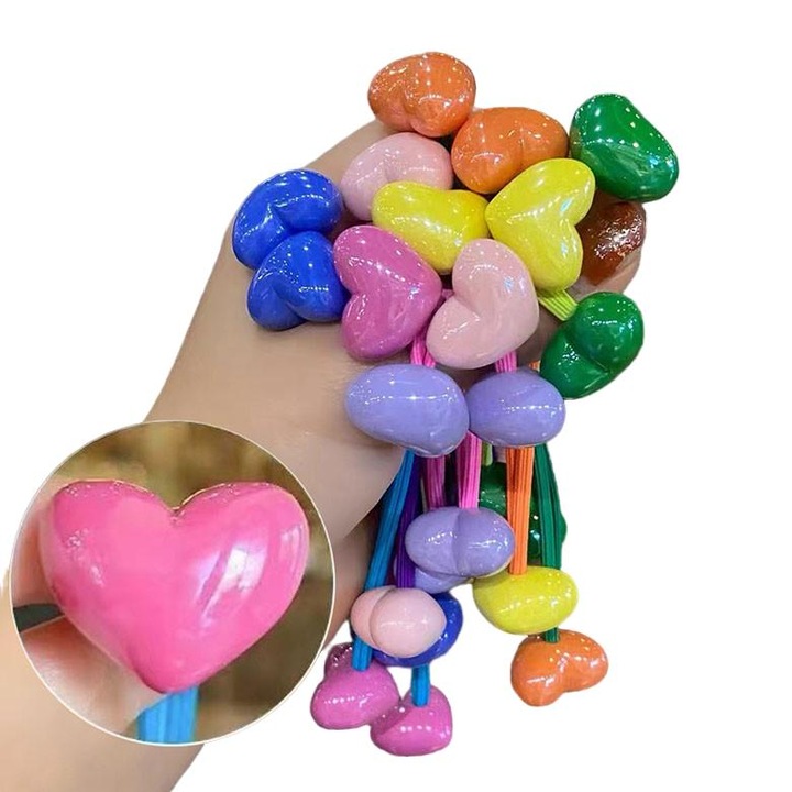 Set 14 sirete elastice pentru par fetite, bentita cu pernite pentru copii, forma inimii, culori variate, 12-28cm