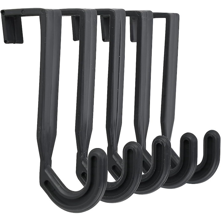 Set 5 cuiere pentru usa, plastic, haine, prosoape, genti, accesorii, negru, Dactylion®