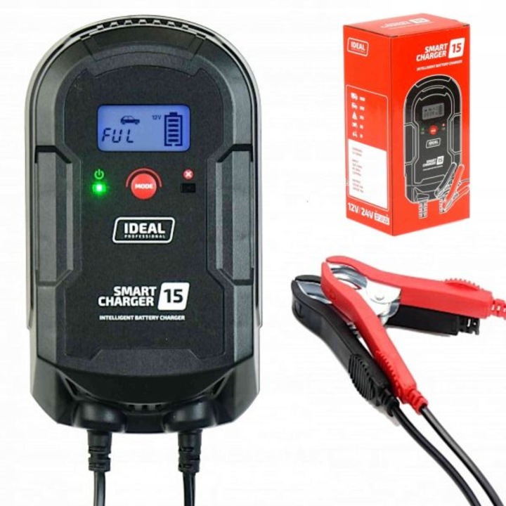 Autó akkumulátor töltő IDEAL PROSTOWNIK SMART CHARGER 15 LCD 12V/24V, 15A
