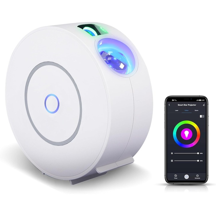 Csillagprojektoros éjszakai fény telefonos alkalmazással, galaxisok a kamerához, Google Asszisztens kompatibilis, Amazon Alexa, időzítő, 4 szög