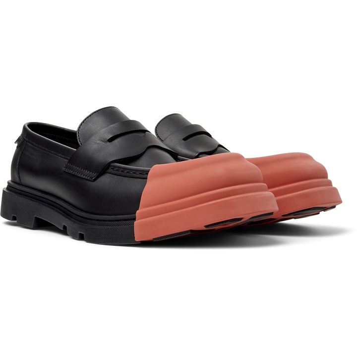 Camper, Pantofi loafer de piele cu aplicatie cap-toe Junction, Negru, Portocaliu mandarina, 45