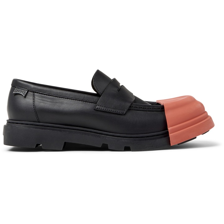 Camper, Pantofi loafer de piele cu aplicatie cap-toe Junction, Negru, Portocaliu mandarina, 45