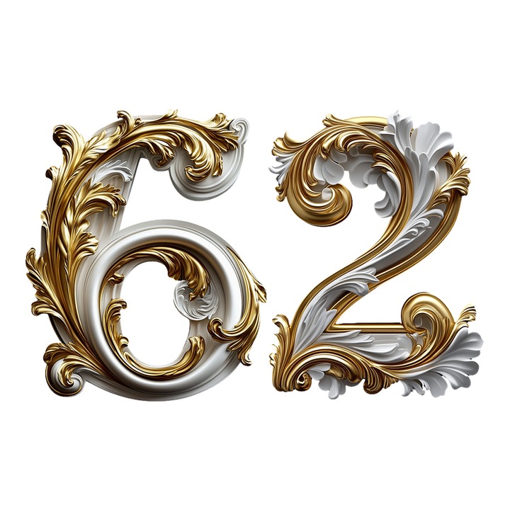 Numar cifra 62, Pentru casa, Efect 3D, Numere de usa, cutie postala, apartament, hotel, birou, camera, curte, cafenea, Autoadeziv, Cri-Flo, Culoare Alb, Inaltime 8 cm