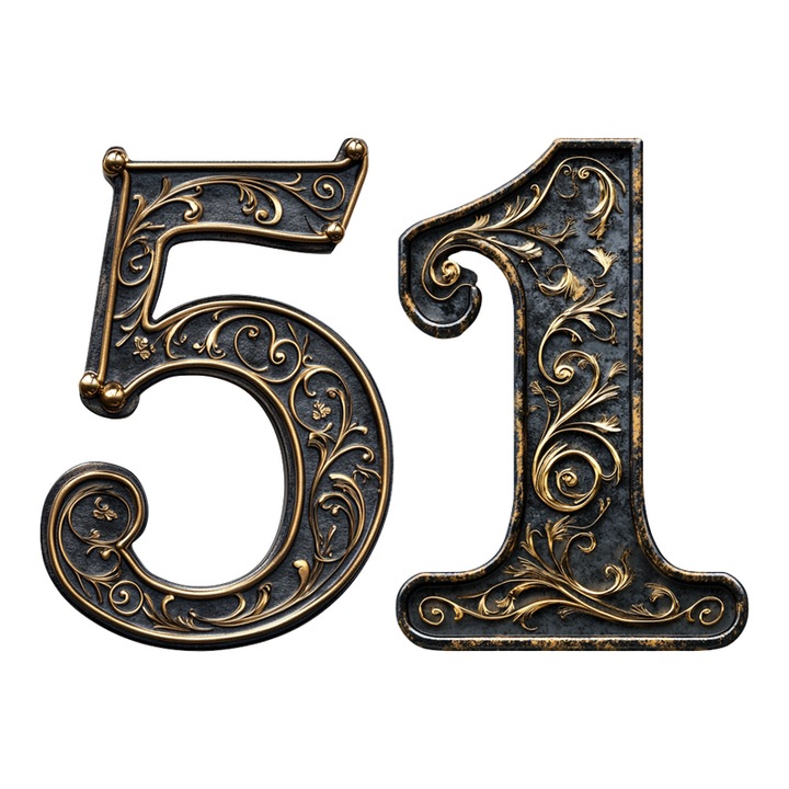 Numar cifra 51, Pentru casa, Efect 3D, Numere de usa, cutie postala, apartament, hotel, birou, camera, curte, cafenea, Autoadeziv, Cri-Flo, Culoare Negru, Inaltime 8 cm