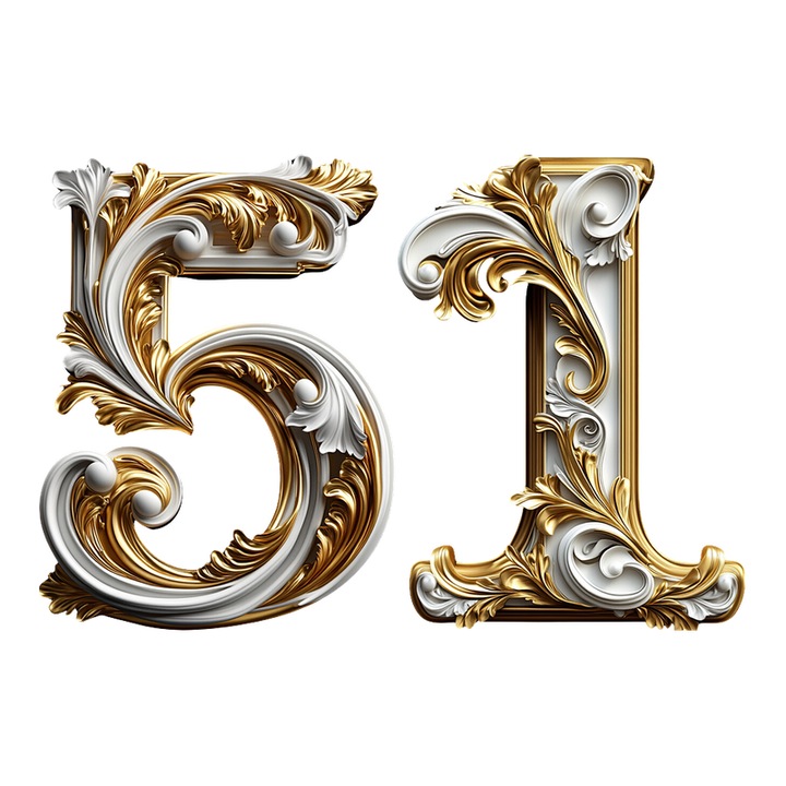 Numar cifra 51, Pentru casa, Efect 3D, Numere de usa, cutie postala, apartament, hotel, birou, camera, curte, cafenea, Autoadeziv, Cri-Flo, Culoare Alb, Inaltime 8 cm