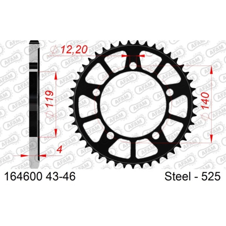 Motorkerékpár hátsó lánckerék, AFAM, acél