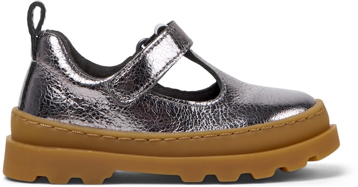 Camper, Pantofi de piele cu bareta in T Brutus, Gri inchis, 25 EU