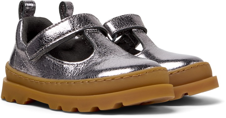 Camper, Pantofi de piele cu bareta in T Brutus, Gri inchis, 25 EU