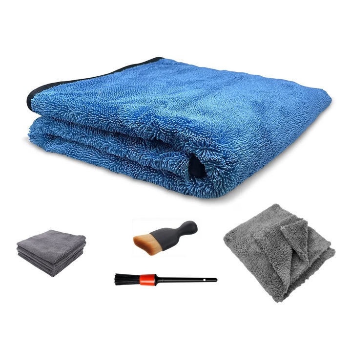 Кърпа за сушене на кола, Electro AG Premium, Усукана микрофибърна примка, Ултра абсорбираща, 90x70 см, Синя