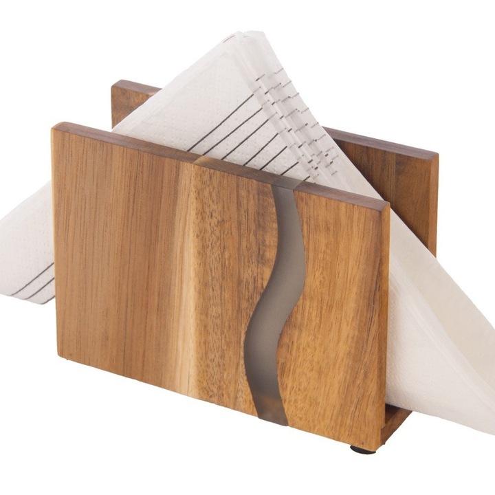 Поставка за салфетки, Артемис, от акациево дърво, 12x4,5x8,5см, кафяв цвят