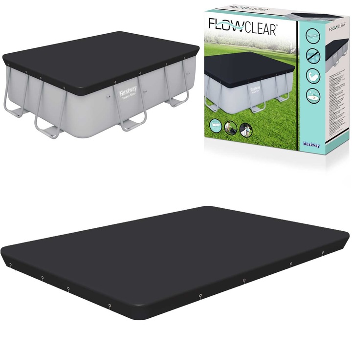 Правоъгълно покривало за басейн Flowclear, 282x196 см, черно