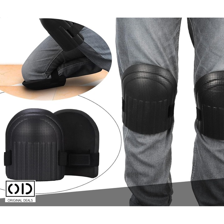 Genunchiera de Lucru pentru Protectie Rotula si Menisc, Curea Ajustabila pentru Marime Universala, Material Usor si Moale din PVC, Dimensiune 17.2 x 15 cm, Negru, ORIGINAL DEALS