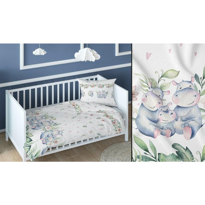 Fata de perna Karo 40x40cm hipopotami alb multicolor cu fermoar