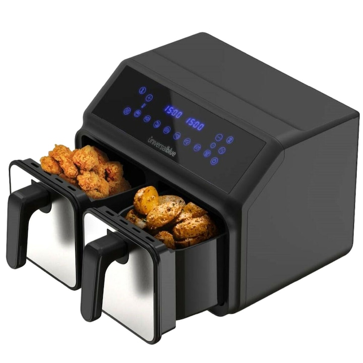 Friteuza cu Aer Cald Tefal Dual Easy Fry Flex, 2700 W, Capacitate 9 L, Touch, Air Fry & Grill, Negru