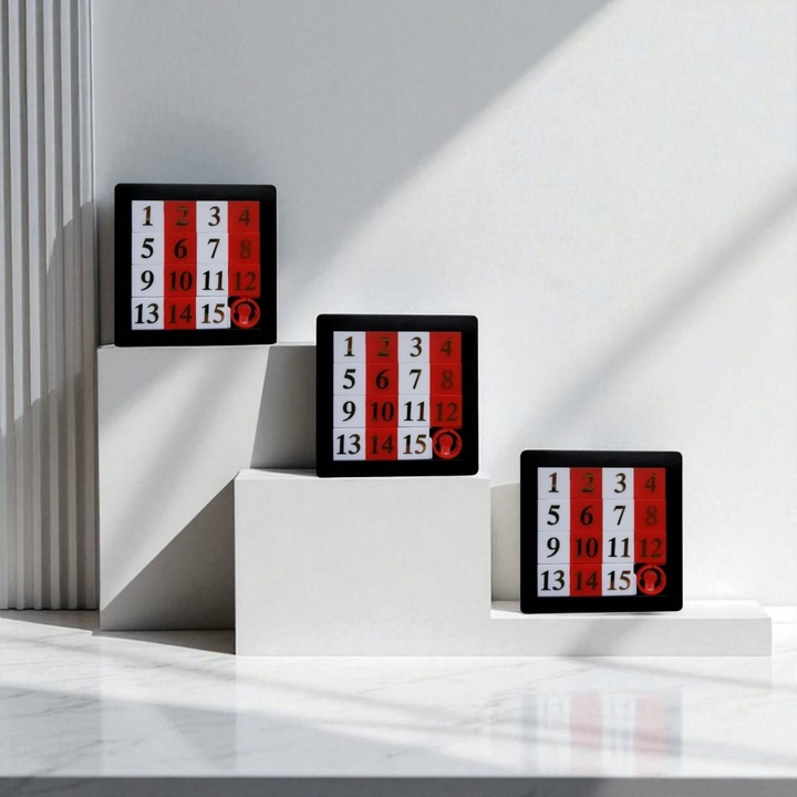 3 darabos számjáték készlet - Gyermekkori játék, 15 darabos kirakó - Csúszó logikai játék, Klasszikus, Minden Korosztálynak, 7x7cm, Vision XXI