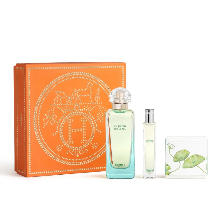 Eredeti ajándékszett nőknek, Hermès Un Jardin Sur Le Nil 100ml EDT + 15ml EDT + 40g szappan, eredeti csomagolásban