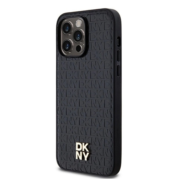 DKNY PU Leather Repeat Pattern Stack Logo MagSafe tok iPhone 13 Pro készülékhez fekete